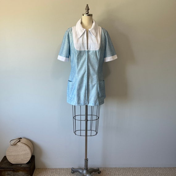 Blue White Uniform Top / Vintage 70s Shirt / Nurs… - image 1