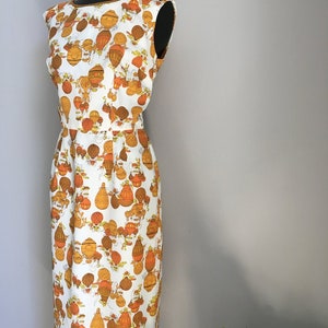 Heteluchtballon patroon / Vintage jaren '50 jurk / Rockabilly / Pin Up Style / Oranje gele kleuren / VTG Wiggle Jurken / Lente jurken / Cadeau afbeelding 4