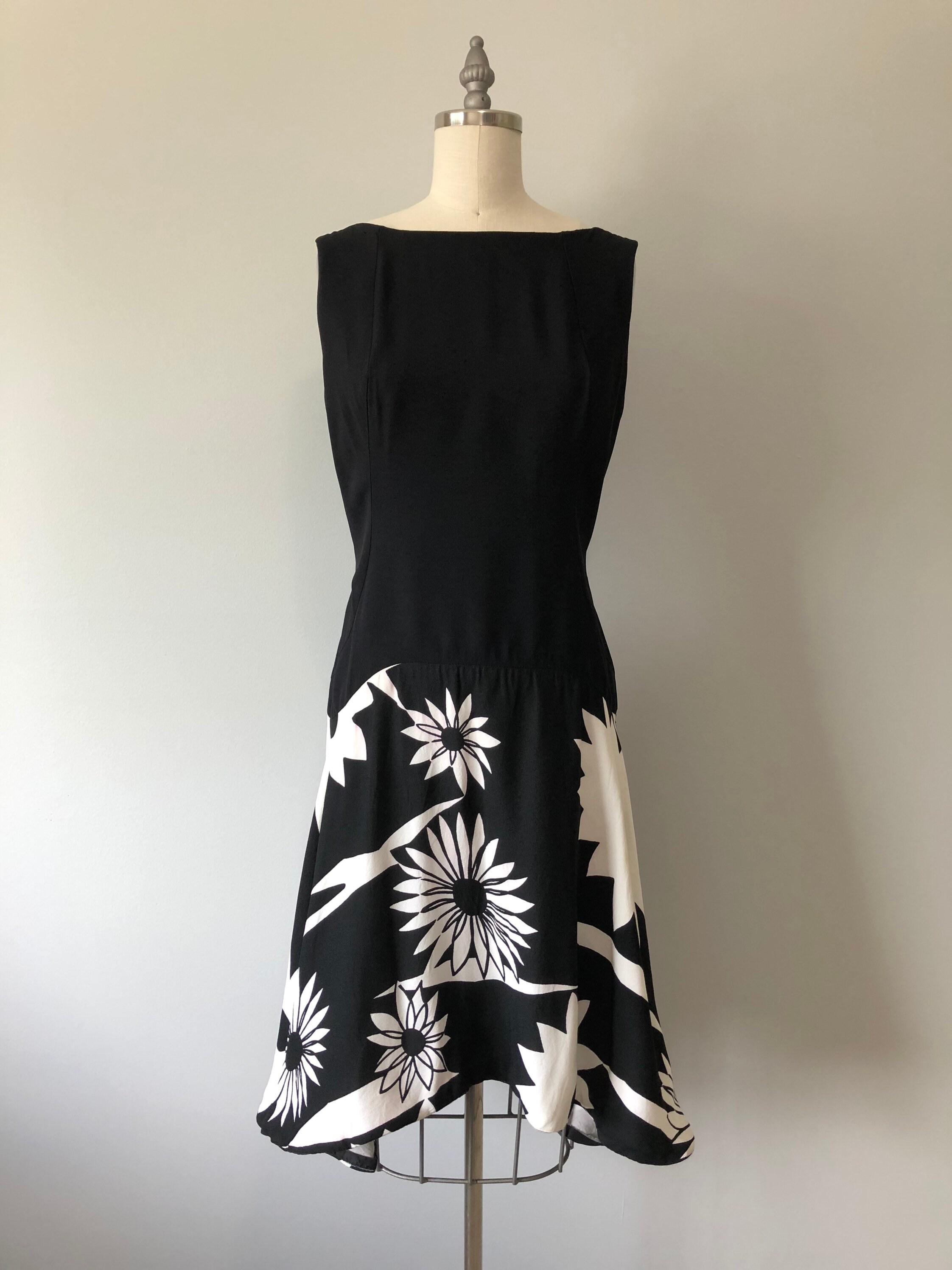 Black and White Dress / Floral Patterned Skirt / 60s Day Dress - Etsy ...