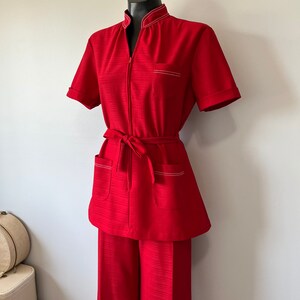 Rood Vintage Uniform / Vintage Pak / Verpleegsters Uniform / Canadees Made Uniformen / Rode Server TweedeLig / Wit Trim afbeelding 6