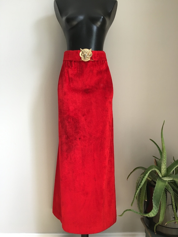 Rich Red Velvet / 70's Skirt / Long Boho Skirt / P