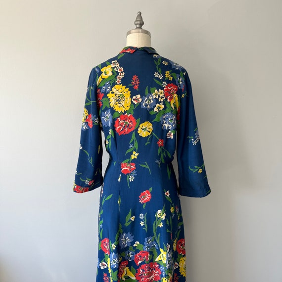 Vintage 1940s Housecoat / Rich Blue Loungewear / … - image 3