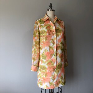 1960s High Fashion / Mini Dress / Vintage Floral Dress / Peach,Green and White Coloring / 60 Vintage / Day Dresses image 3