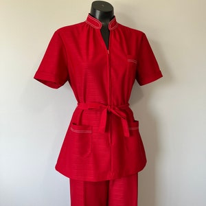 Rood Vintage Uniform / Vintage Pak / Verpleegsters Uniform / Canadees Made Uniformen / Rode Server TweedeLig / Wit Trim afbeelding 7