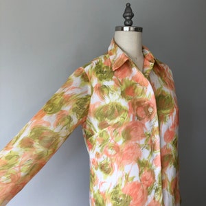 1960s High Fashion / Mini Dress / Vintage Floral Dress / Peach,Green and White Coloring / 60 Vintage / Day Dresses image 6