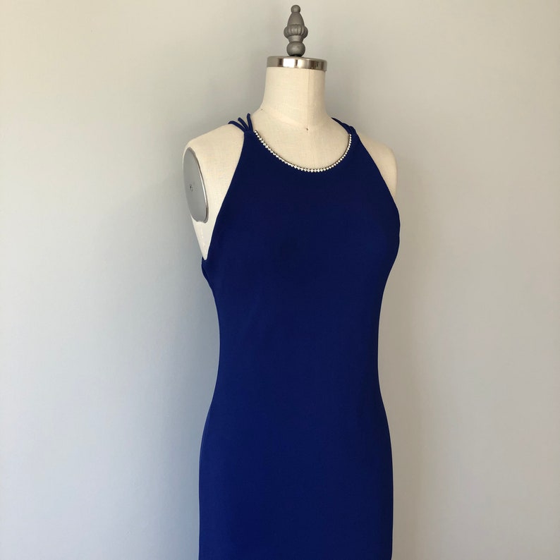 Vibrant Blue Evening Gown / Long Vintage 80s Dress / Diamond Detailing / Elegant Blue Vintage Gown / Vintage Wedding / Vintage Evening Gown image 10