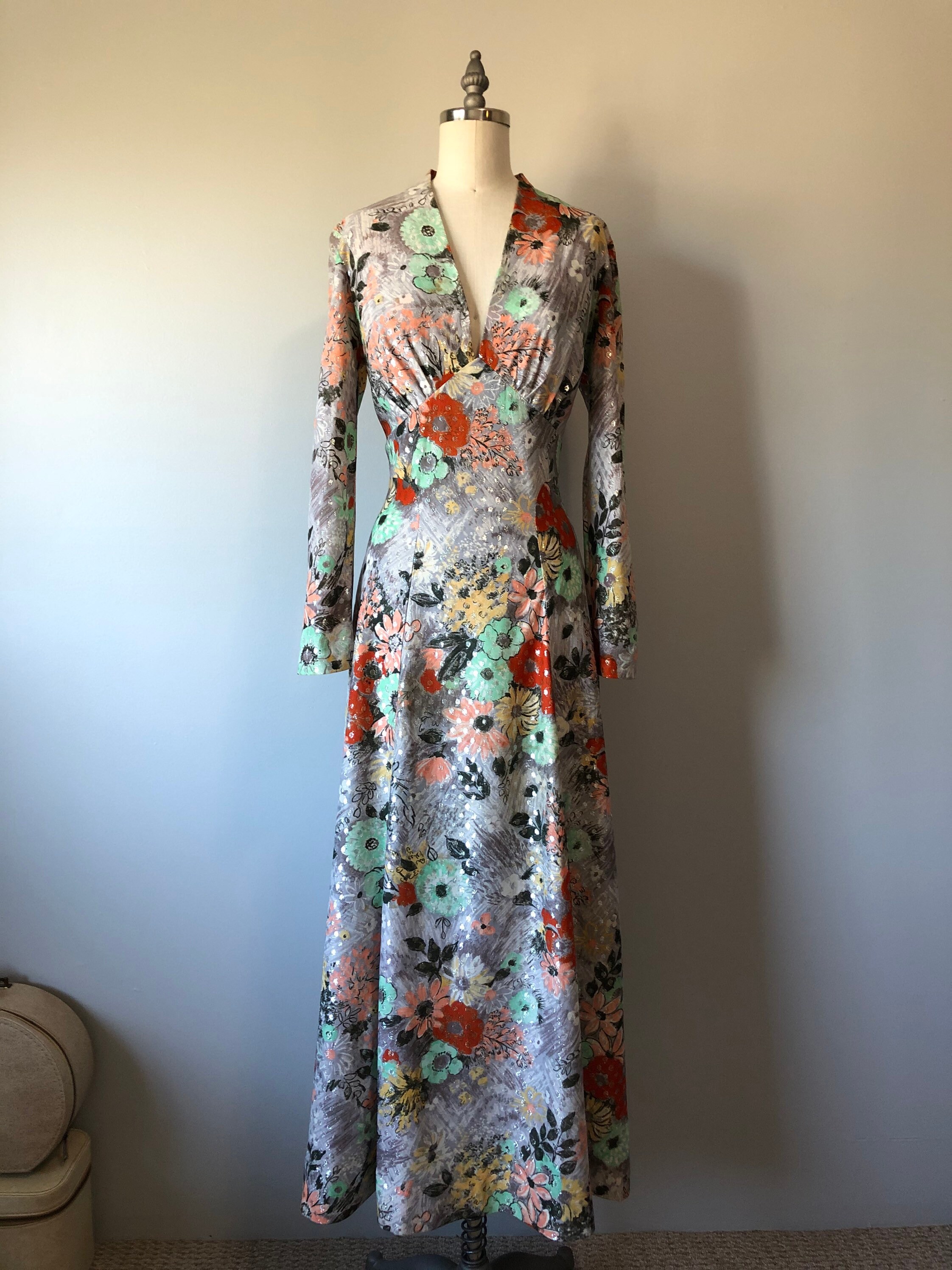 STUNNING RARE BOHO CHIFFON 70S DREAM DRESS