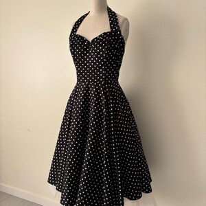 Pin Up Halter Dress / Polka Dot Pattern / Dirty Dancing Dress / Mid Century Rockabilly Style / Vintage Wedding / Classy Sexy Party Dress