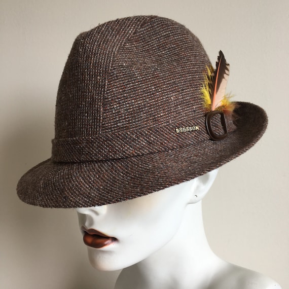 Vintage Stetson Fedora Hat: Brown Tweed Wool With Feather - Etsy