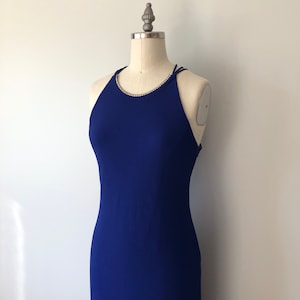 Vibrant Blue Evening Gown / Long Vintage 80s Dress / Diamond Detailing / Elegant Blue Vintage Gown / Vintage Wedding / Vintage Evening Gown image 1
