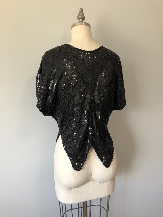 Black Butterfly Blouse / Vintage 80s Tops / Beade… - image 10