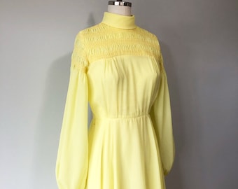 60er Jahre Gelbes Chiffonkleid - Transparentes Vintage Brautjungfernkleid