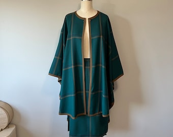 Vintage 70s Wool Cape & Tartan Skirt Set - Forest Green