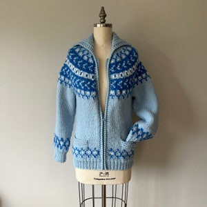 Handmade Blue Sweater / Vintage Cowichan Sweater / Small Petite Womens Wear / Camping Clothing / Outdoor Warm Sweater