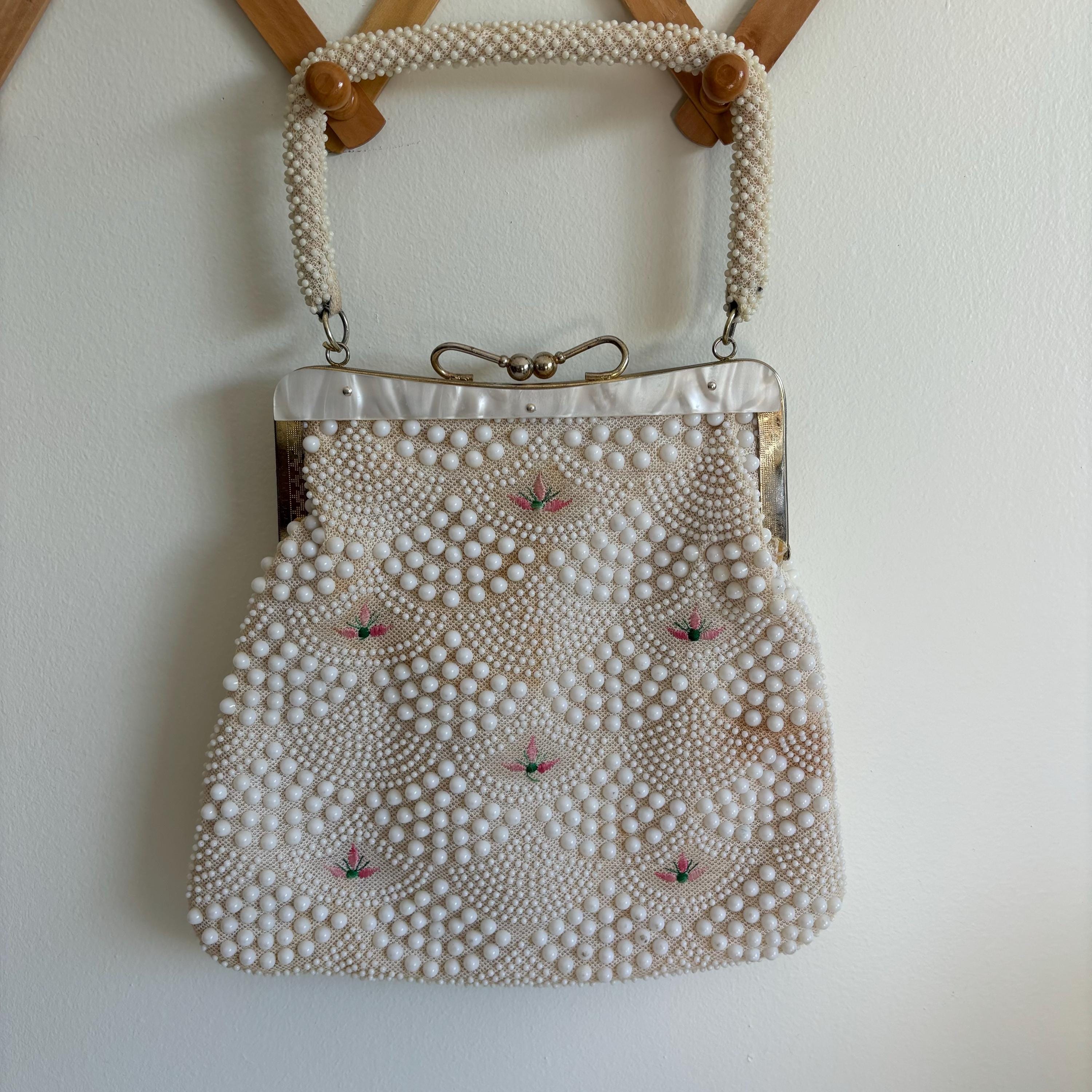Vintage 60s Pearl Beaded Handbag, Floral Detail - Etsy