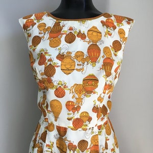 Heteluchtballon patroon / Vintage jaren '50 jurk / Rockabilly / Pin Up Style / Oranje gele kleuren / VTG Wiggle Jurken / Lente jurken / Cadeau afbeelding 3