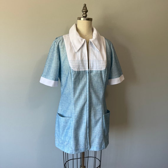 Blue White Uniform Top / Vintage 70s Shirt / Nurs… - image 5