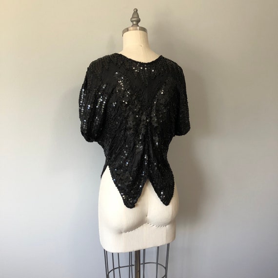 Black Butterfly Blouse / Vintage 80s Tops / Beade… - image 8