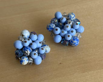 Brincos de pressão vintage dos anos 60 / Brincos grandes azul-bebê / Joias modernas dos anos 60 / Acessórios vintage femininos