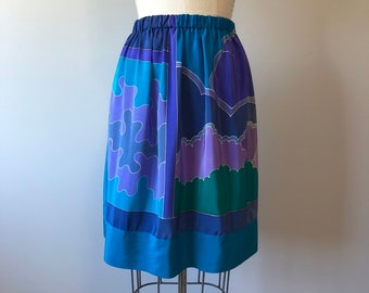 Silk Handmade Skirt / Vintage Blue Skirt / Silk Satin Vintage / 80s Designer Fashion