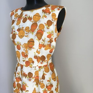Heteluchtballon patroon / Vintage jaren '50 jurk / Rockabilly / Pin Up Style / Oranje gele kleuren / VTG Wiggle Jurken / Lente jurken / Cadeau afbeelding 7