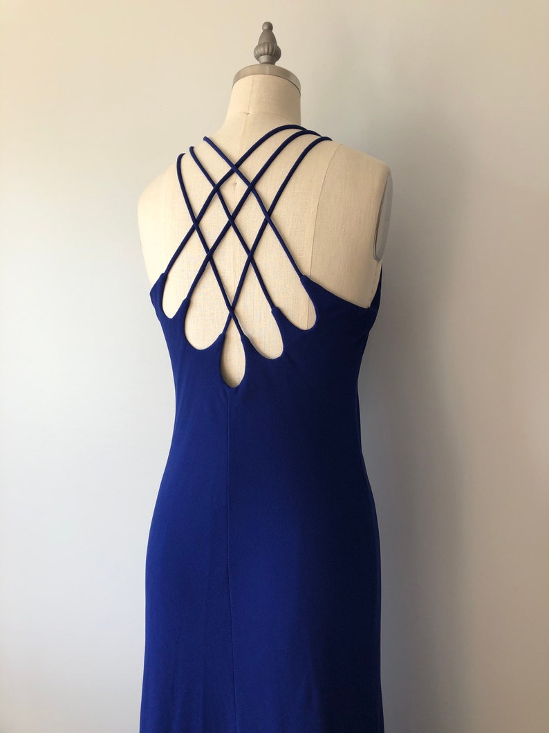 Vibrant Blue Evening Gown / Long Vintage 80s Dress / Diamond Detailing / Elegant Blue Vintage Gown / Vintage Wedding / Vintage Evening Gown image 2