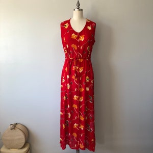 Vintage Spring Floral Dress / Red Vintage Summer Dress / Flower Pattern / 80s Sun Dresses / Vacation Wear