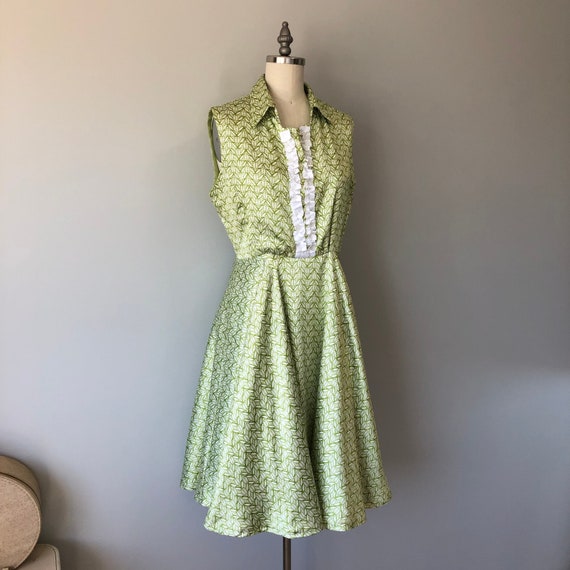 Green Handmade Day Dress / Handmade Vintage 60s D… - image 1