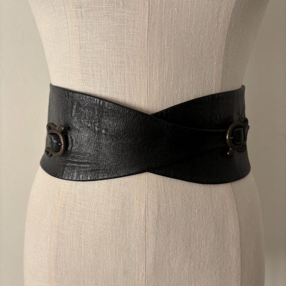 Vintage Black Leather Belt With Snake Buckle (XS/S) - Etsy display picture 2