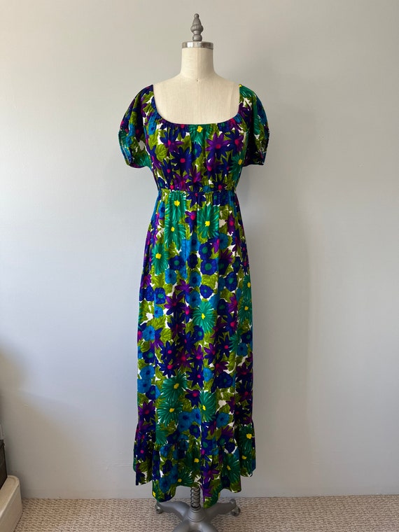Hawaiian Boho Dress Long Maxi Dress Vintage 70s Dress