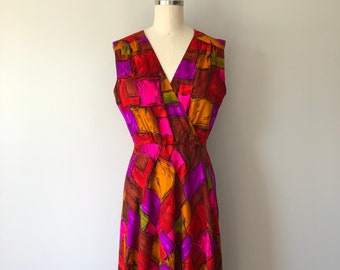Handgemaakte Vintage jaren '60 jurk / veelkleurig / abstract gevormd patroon / dansende volledige rok jurk / vintage bruiloft / zomervakantie jurk