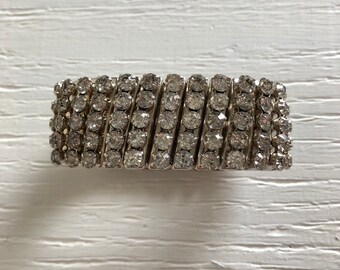 Vintage 60s Diamond Bracelet / Evening Jewelry/ Vintage Wedding / Rockabilly / Pin Up Style / Vintage Silver Bracelets / Gift