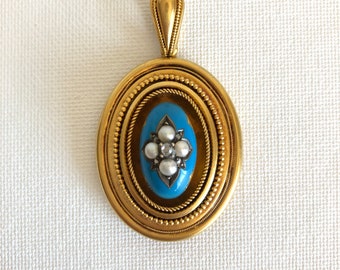 Antique Gold Pendant / 1800s Large Gold and Turquoise Pendant / One Of A Kind / Gold Vintage Jewelry / 21ct Oval Victorian Jewelry / Gift
