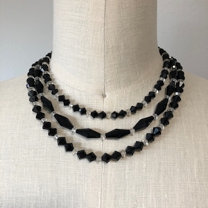 Black Magic Necklace / Vintage 50s Three Layer Necklace / Glass Beads / Vintage Jewelry / Pinup Rockabilly Accessories