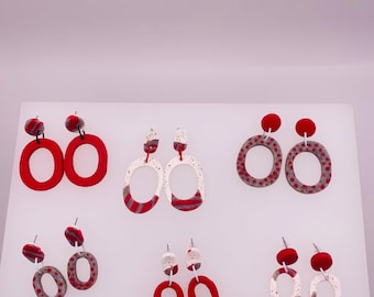 Aros modernos de arcilla polimérica que muestran el orgullo de OSU/pendientes Go Bucks/Buckeyes/joyería exclusiva de OHIO