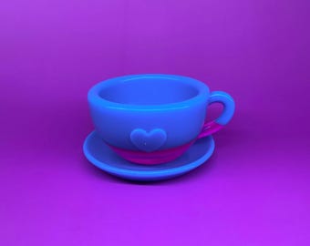 Juego de minitazas de té hechas a mano, bonita decoración de tazas con forma de corazón, pequeño regalo, decoración de estante.