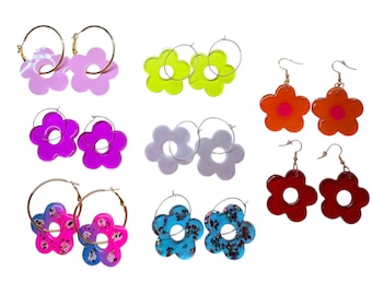 Pendientes florales de resina, pendientes llamativos y bonitos, joyería colorida hecha a mano, pendientes ligeros para el día a día.