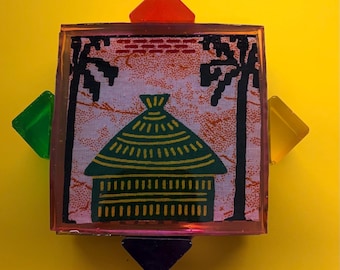 Juego de posavasos coloridos con estampado africano