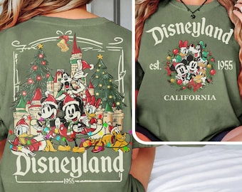 Vintage Disneyland 2 Seite Weihnachtshemd, Micky und Freunde Weihnachtshemd, Disney Familie Weihnachtshemden, Disney Weihnachtsfeier Hemd