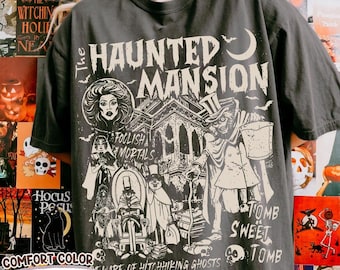 Camiseta retro de La Mansión Encantada, camiseta de Halloween de Disney, Madam Leota haciendo autostop con fantasmas, camiseta familiar de Halloween a juego, camiseta de la temporada espeluznante
