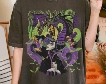 Maglietta retrò con colori comodi di Malefica, maglietta con i cattivi di Halloween, felpa con la strega Malefica, maglietta Disney Halloween 2024, regalo di Halloween