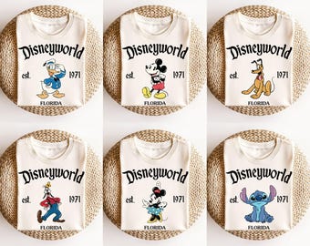 Retro Disneyworld Charaktere Shirt, Micky und Freunde Shirt, Disneyworld Reise 2025 Shirt, Disney Gruppen-T-Shirts, Disney-Familien-T-Shirts