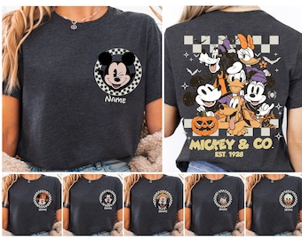 Retro Disney Alle Charaktere Kariertes Halloween Shirt, Disney Mickey's Not So Scary Party T-Shirt, Vintage Mickey & Friends Halloween Trip Shirt
