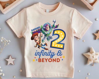 Shirt Toy Story Infinity And Beyond 2 Age, Buzz Lightyear en Woody Pride-shirt, Toy Story-verjaardagsshirt, aangepast naamshirt, 2e verjaardag
