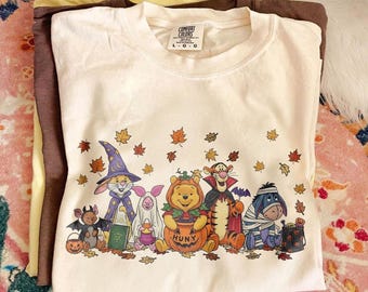 Retro Winnie The Pooh Halloween Shirt, Comfort Colors Pooh Halloween T-Shirt, Pooh Halloween Family Tee, Pooh And Friends Halloween Shirt