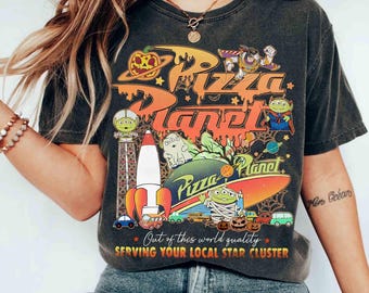 Vintage Toy Story Aliens Pizza Planet Halloween Shirt, Alien Pizza Liebhaber T-Shirt, Alien Geist Skelett Vampir Cosplay Tee, Disneyland 2025 Reise