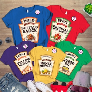 グループ調味料Tシャツ、クリスマスマッチングシャツ、マッチング調味料コスチュームパーティーシャツ、ケチャップシャツ、ランチシャツ、ソースグループシャツ
