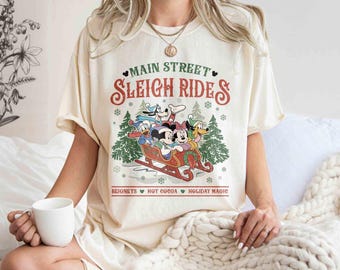 Retro Main Street Sleigh Rides Disney Christmas Shirt, Mickey and Friends Christmas Shirt, Disney Christmas Shirt, Christmas Family Shirt