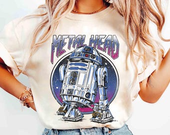 Star Wars R2D2 Metal Head Vintage Graphic T-Shirt, Retro Star Wars Droid Y2k Tee, Star Wars Aesthetic Shirt, Galaxy's Edge Family Trip Tee