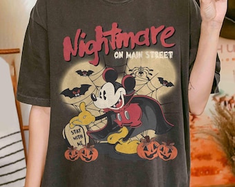 Vintage Mickey Halloween Shirt, Disney Halloween T-shirt, Nightmare On The Main Street Shirt, Mickey Not So Scary Halloween Party Shirt